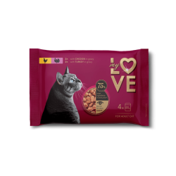 MY LOVE karma w saszetkach dla dorosłych kotów z kurczakiem i indykiem w sosie 4x85g